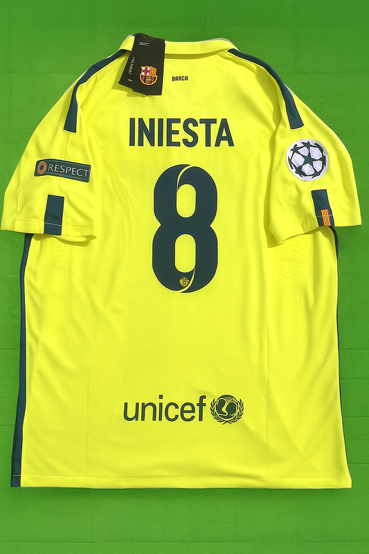 Andres Iniesta Barcelona 14/15 Retro Yellow Jersey Maillot Trikot Maglia Soccer Shirt