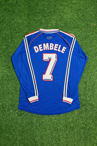 Ousmane Dembele France 1998 World Cup Retro Long Sleeve Football Jersey Maillot Trikot Soccer Shirt