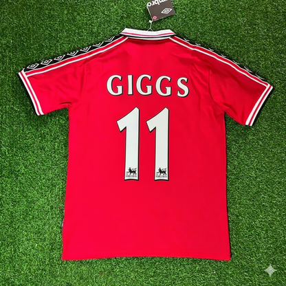 Ryan Giggs Manchester United 1999 Red Retro Jersey Maillot Trikot Maglia Soccer Shirt