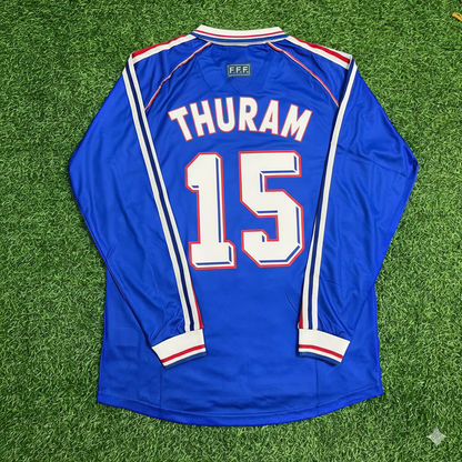 Lilian Thuram France 1998 World Cup Retro Long Sleeve Football Jersey Maillot Trikot Soccer Shirt