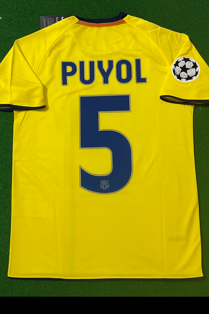Carles Puyol 2008-09 Barcelona Yellow Retro Jersey