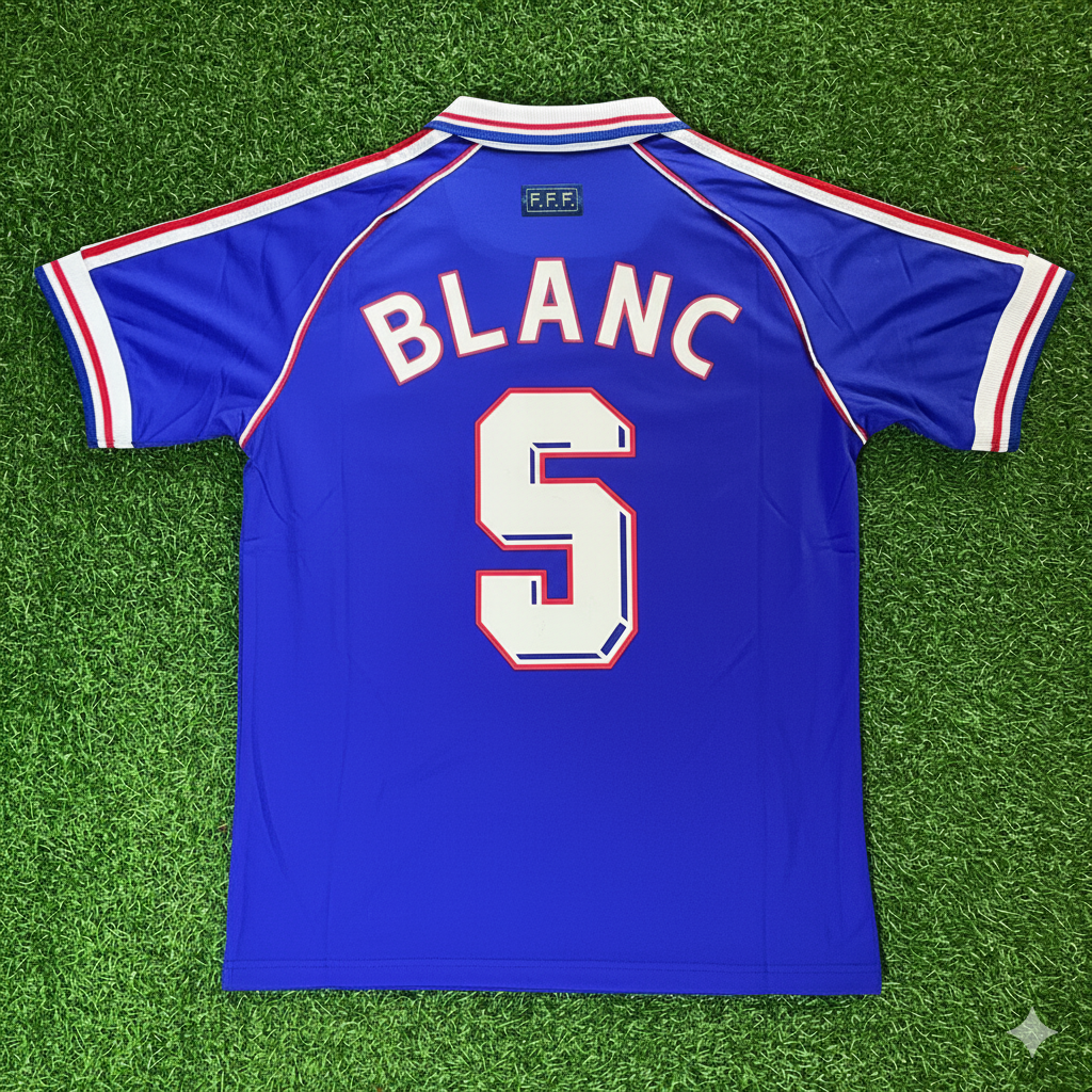 Laurent Blanc France 1998 World Cup Retro Football Jersey Maillot Trikot Soccer Shirt