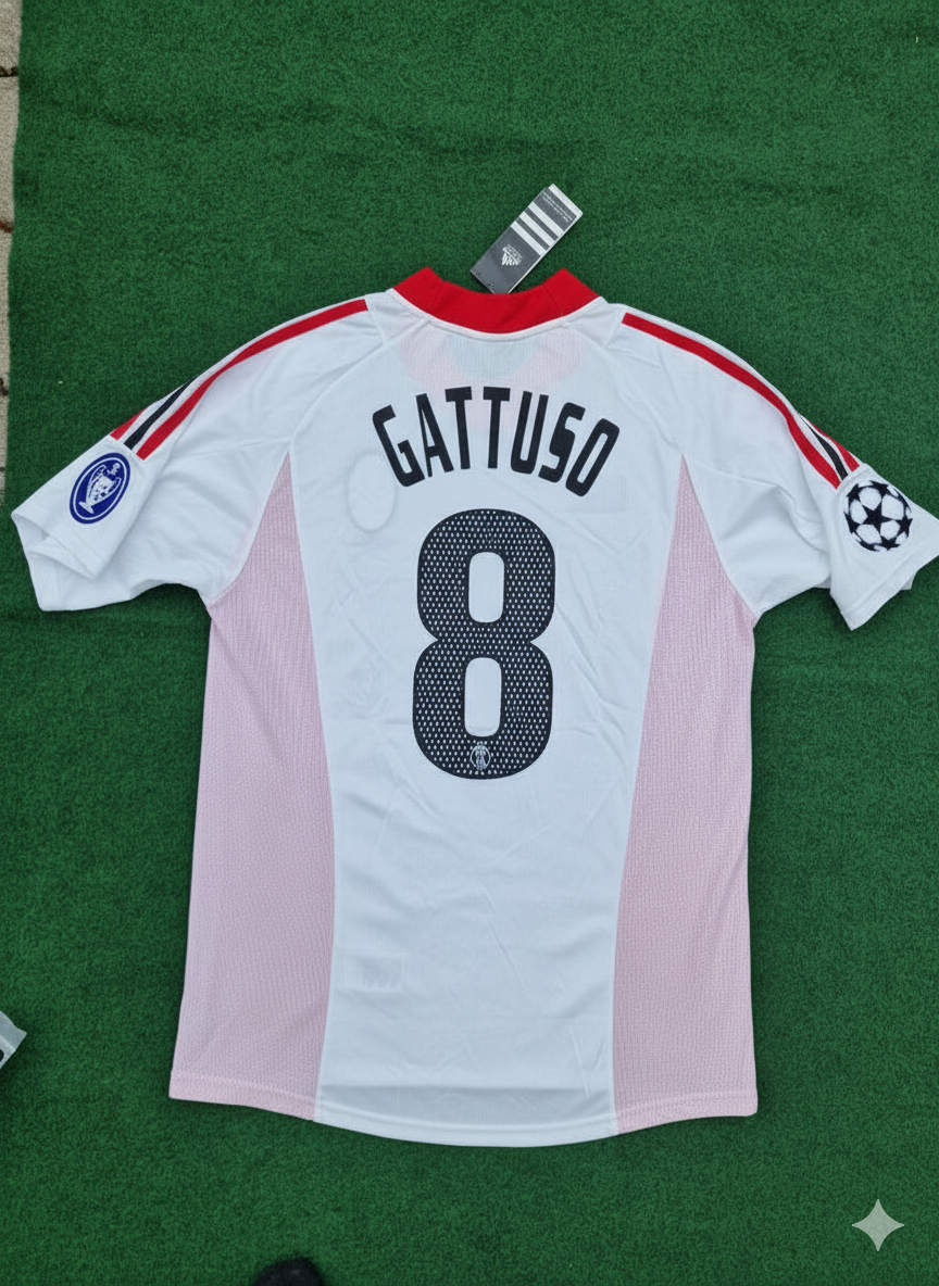 Gennaro Gattuso AC Milan 2003 Champions League Final Old Trafford White Retro Jersey Maglia Maillot