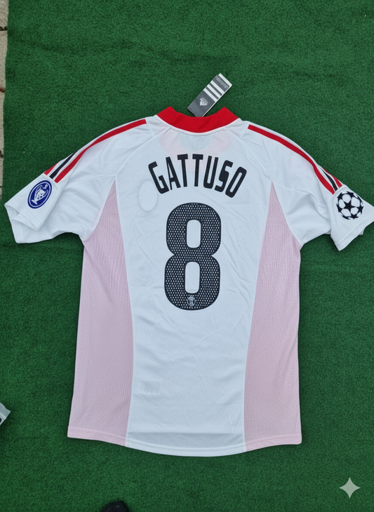 Gennaro Gattuso AC Milan 2003 Champions League Final Old Trafford White Retro Jersey Maglia Maillot