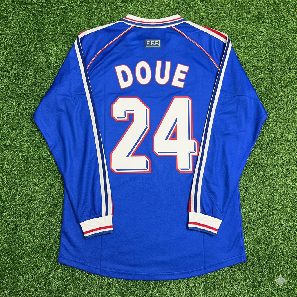 Desire Doue France 1998 World Cup Retro Long Sleeve Football Jersey Maillot Trikot Soccer Shirt