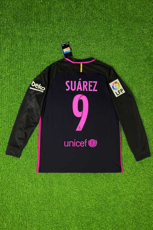 Luis Suarez Barcelona 14/15 Retro Pink Printing Long Sleeve Jersey Maillot Trikot Maglia