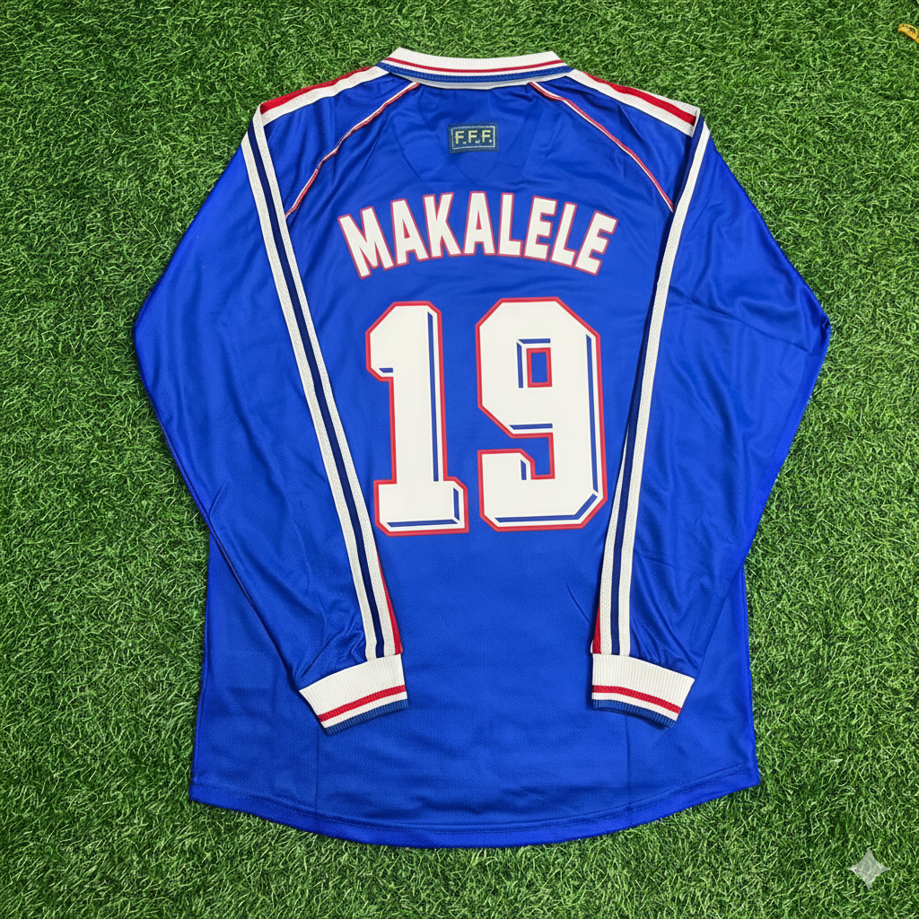 Claude Makelele France 1998 World Cup Retro Long Sleeve Football Jersey Maillot Trikot Soccer Shirt