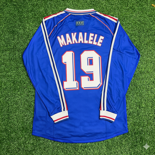 Claude Makelele France 1998 World Cup Retro Long Sleeve Football Jersey Maillot Trikot Soccer Shirt