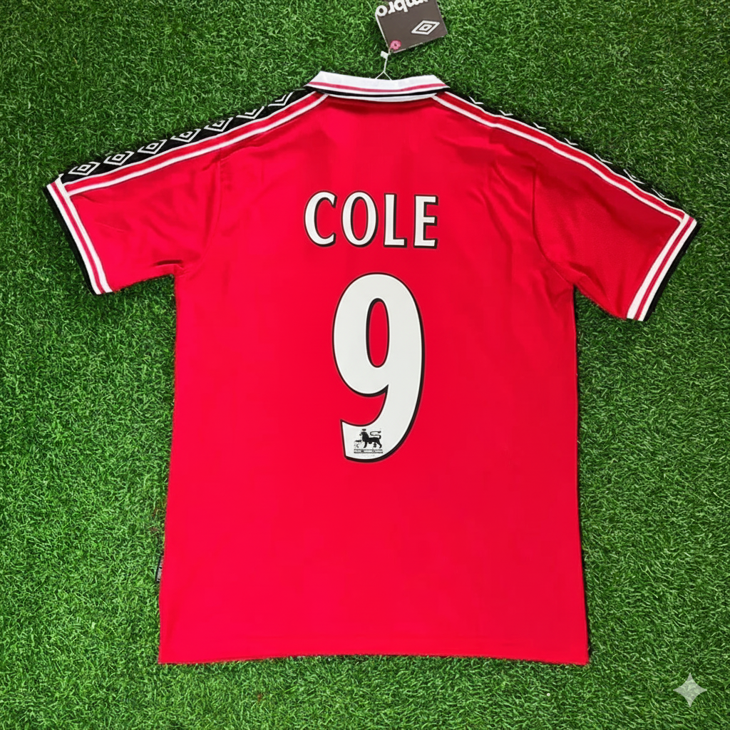 Andy Cole Manchester United 1999 Red Retro Jersey Maillot Trikot Maglia Soccer Shirt
