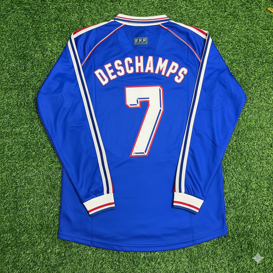 Didier Deschamps France 1998 World Cup Retro Long Sleeve Football Jersey Maillot Trikot Soccer Shirt
