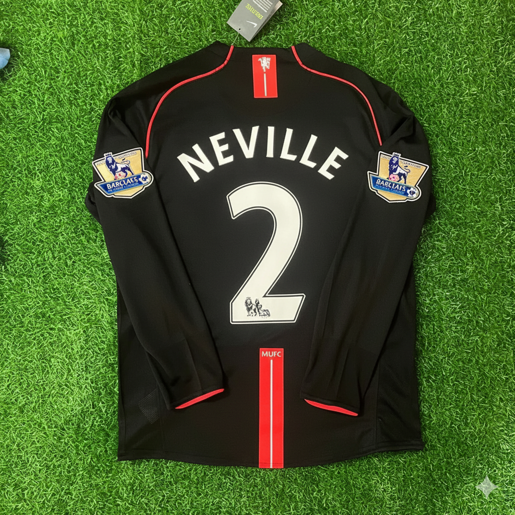 Gary Neville 2007-2008 Manchester United Black Retro Jersey Trikot Camiseta Maillot