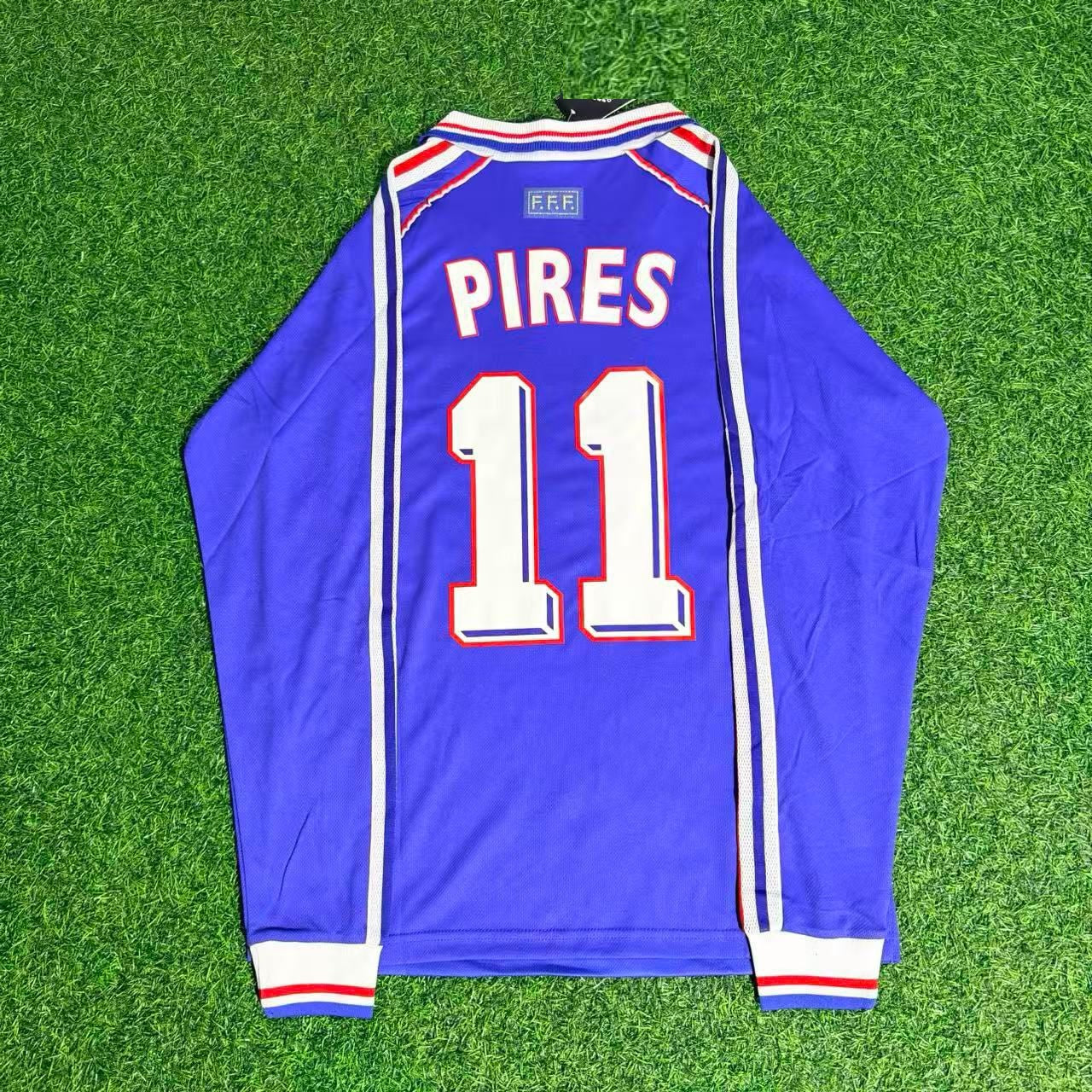 Robert Pires France 1998 World Cup Retro Long Sleeve Football Jersey Maillot Trikot Soccer Shirt