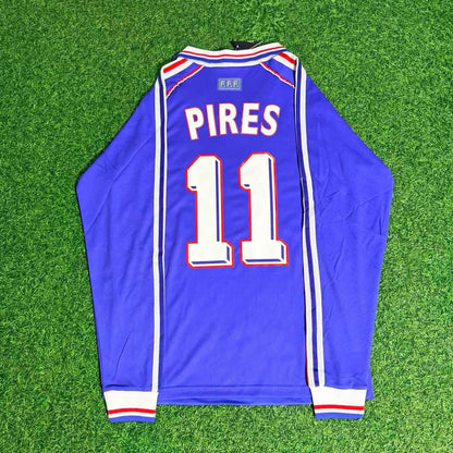 Robert Pires France 1998 World Cup Retro Long Sleeve Football Jersey Maillot Trikot Soccer Shirt