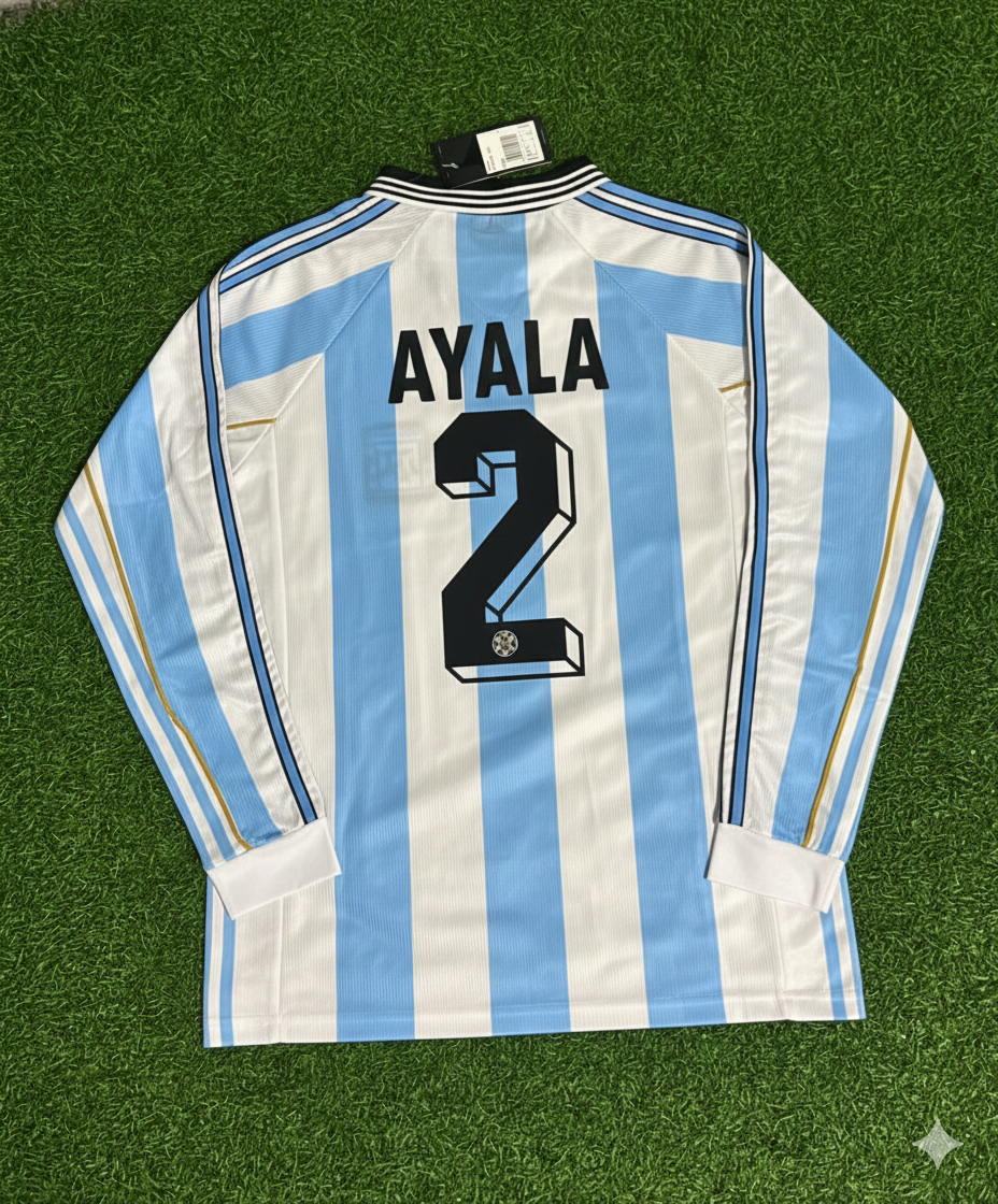 Roberto Ayala Argentina 1998 World Cup White Long Sleeve Retro Football Jersey Kit
