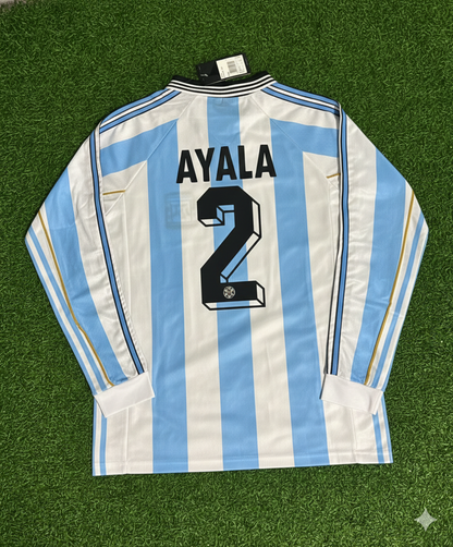 Roberto Ayala Argentina 1998 World Cup White Long Sleeve Retro Football Jersey Kit