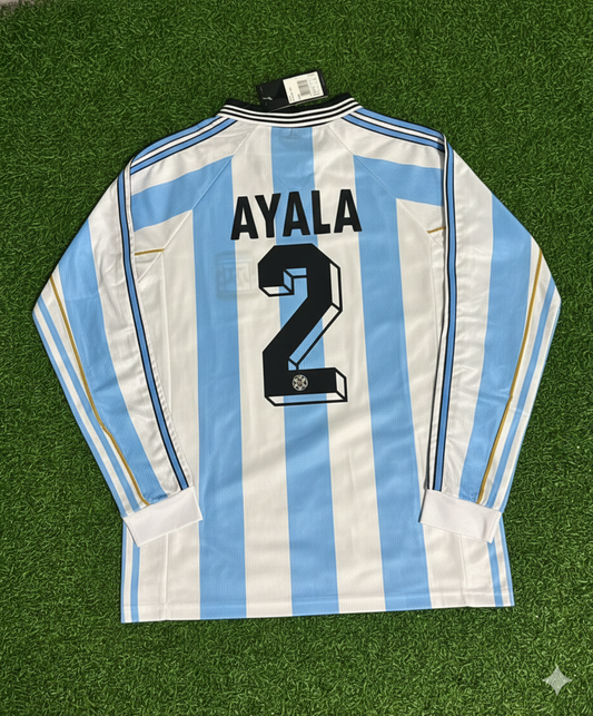 Roberto Ayala Argentina 1998 World Cup White Long Sleeve Retro Football Jersey Kit
