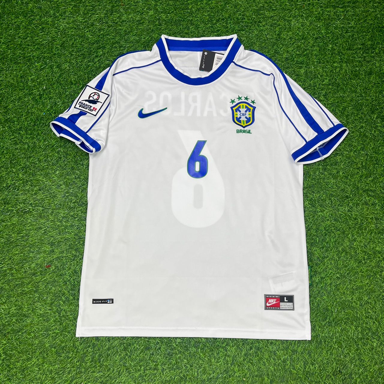 Roberto Carlos #6 Brazil 1998 World Cup White Retro Football Jersey