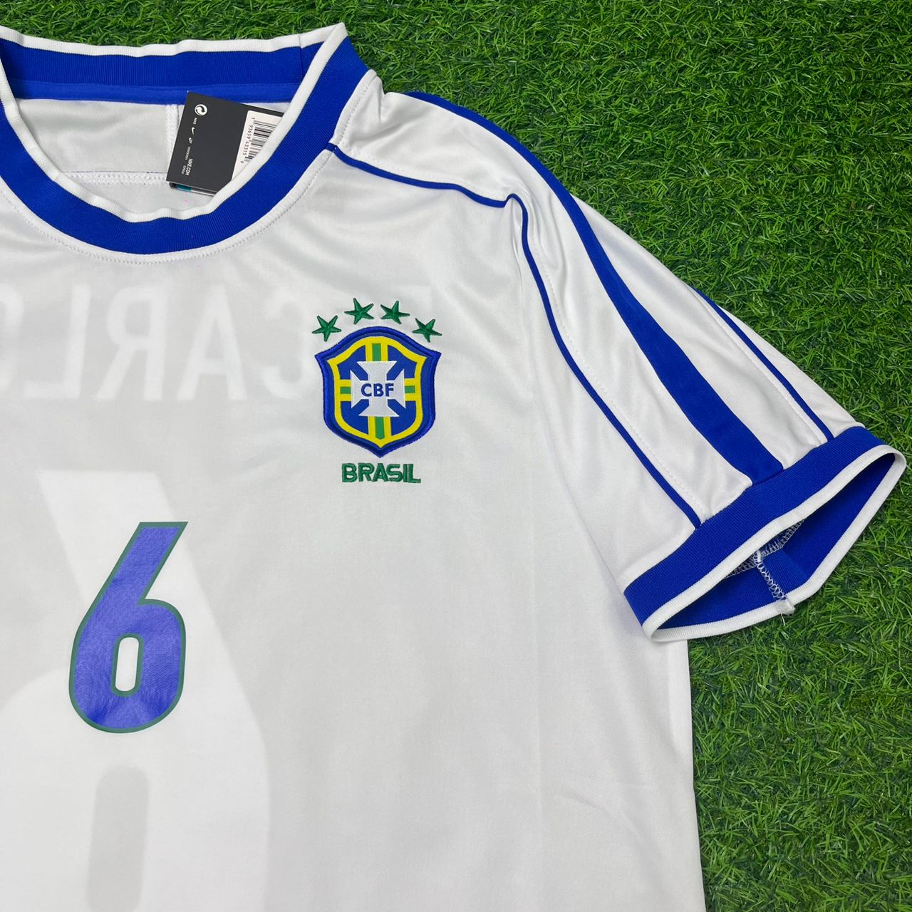 Roberto Carlos #6 Brazil 1998 World Cup White Retro Football Jersey