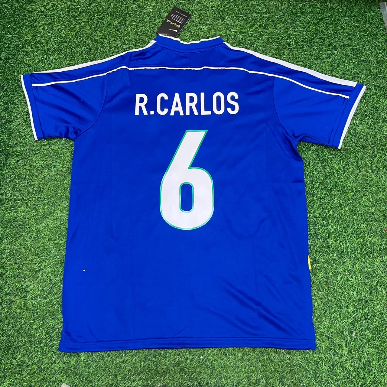 Roberto Carlos Brazil 1997 Blue Retro Football Jersey