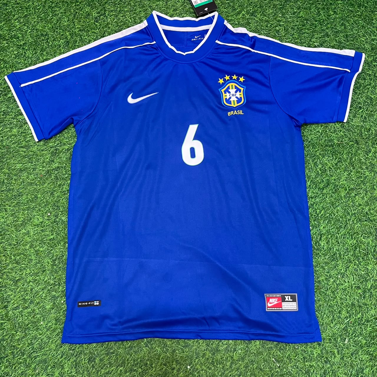 Roberto Carlos Brazil 1997 Blue Retro Football Jersey