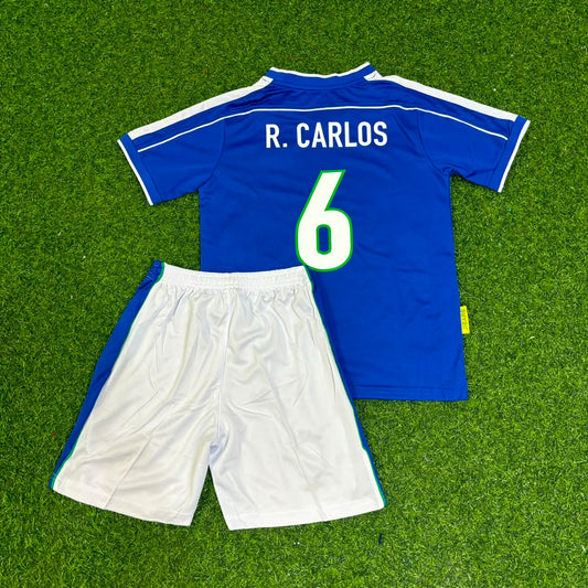 Roberto Carlos #6 Brazil 1998 World Cup Retro Kids Soccer Kit Jersey Kinder Trikot Maillot Enfant Soccer Shirt