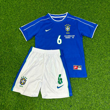 Roberto Carlos #6 Brazil 1998 World Cup Retro Kids Soccer Kit Jersey Kinder Trikot Maillot Enfant Soccer Shirt