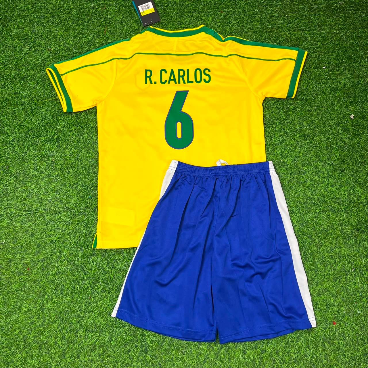 Roberto Carlos #6 Brasilien WM 2002 Retro Kinder Fußballtrikot Trikot Maillot Enfant Soccer Shirt