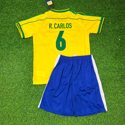 Roberto Carlos #6 Brasilien WM 2002 Retro Kinder Fußballtrikot Trikot Maillot Enfant Soccer Shirt