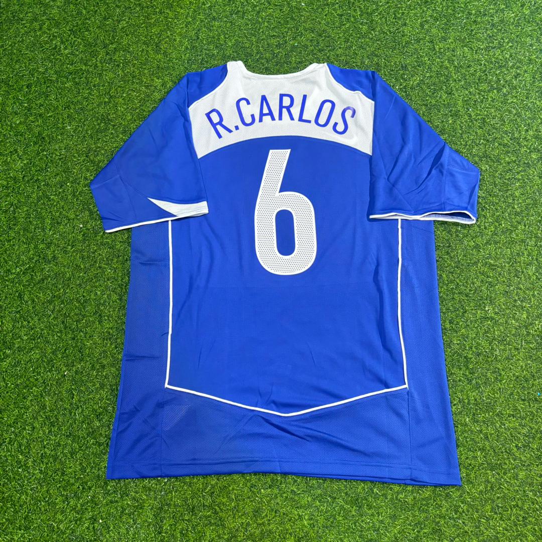 Roberto Carlos Brazil 2004 Blue Retro Football Jersey Kit