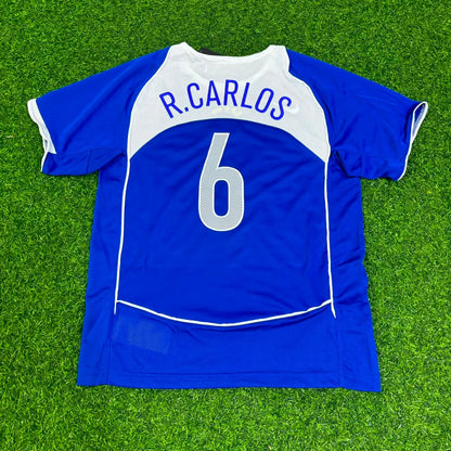 Roberto Carlos Brazil 2004 Blue Retro Football Jersey Kit