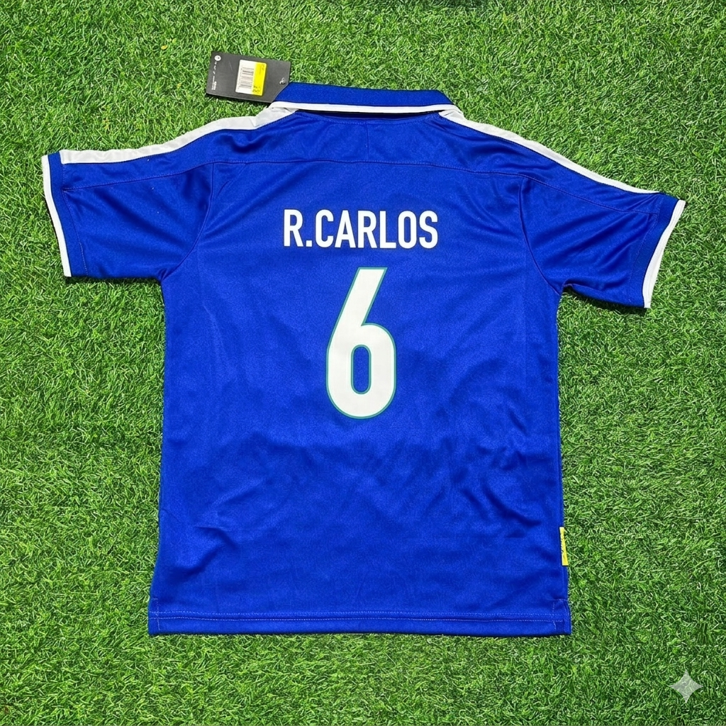 Roberto Carlos Brazil 1997 Blue Retro Football Jersey