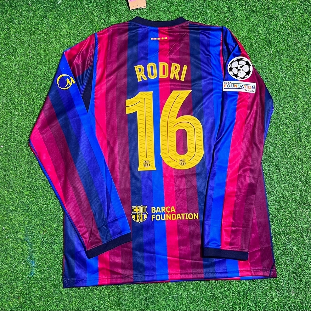 Rodri #16 Barcelona 2027 New Season Champions League Patch Home Long Sleeve Jersey Trikot Maillot Soccer Shirt