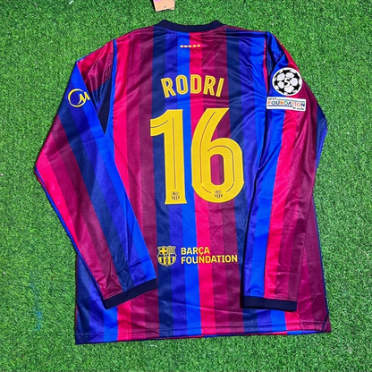 Rodri #16 Barcelona 2027 New Season Champions League Patch Home Long Sleeve Jersey Trikot Maillot Soccer Shirt
