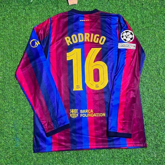 Rodri #16 Barcelona 2027 New Season Champions League Patch Home Long Sleeve Jersey Trikot Maillot Soccer Shirt
