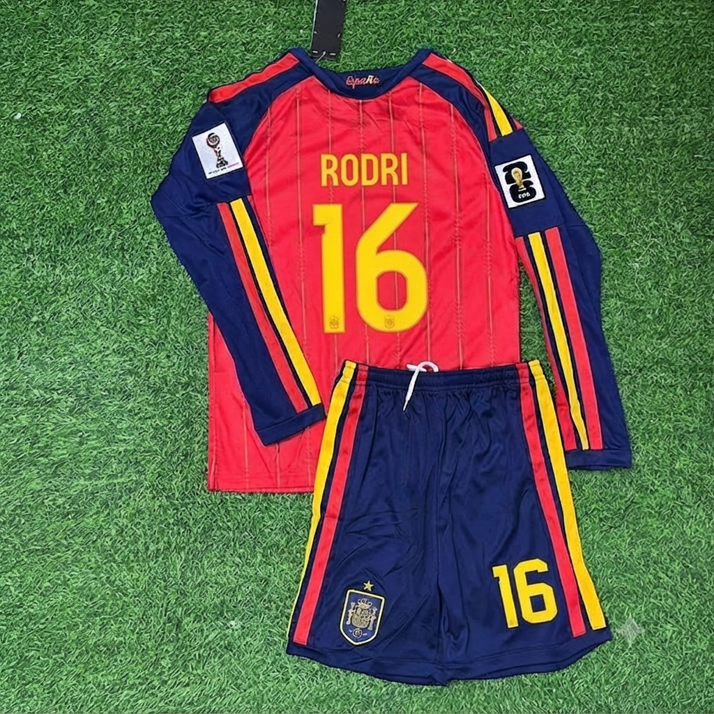 Rodri Spain 2026 World Cup Kids Home Long Sleeve Football Jersey