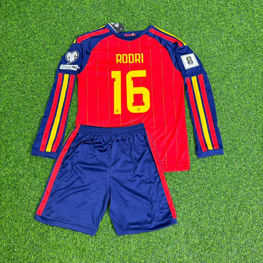 Rodri Spain 2026 World Cup Kids Home Long Sleeve Football Jersey