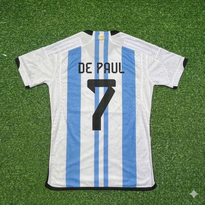 Rodrigo de Paul 7- Argentina 2022 Qatar World Cup Champion Home Jersey Maillot Trikot Maglia Soccer Shirt