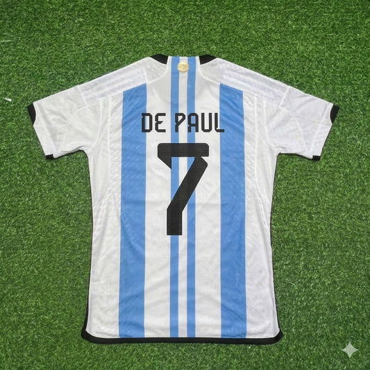 Rodrigo de Paul 7- Argentina 2022 Qatar World Cup Champion Home Jersey Maillot Trikot Maglia Soccer Shirt