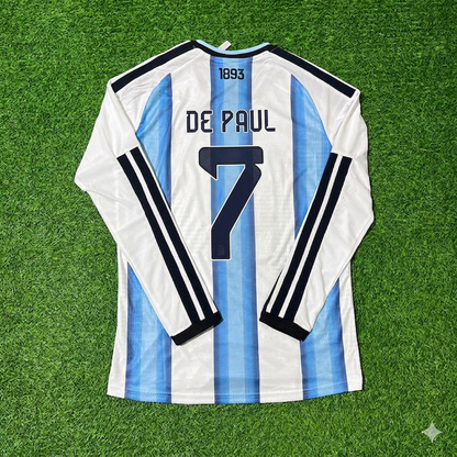 Rodrigo de Paul #7 Argentina 2026 World Cup Long Sleeve Football Jersey Kit