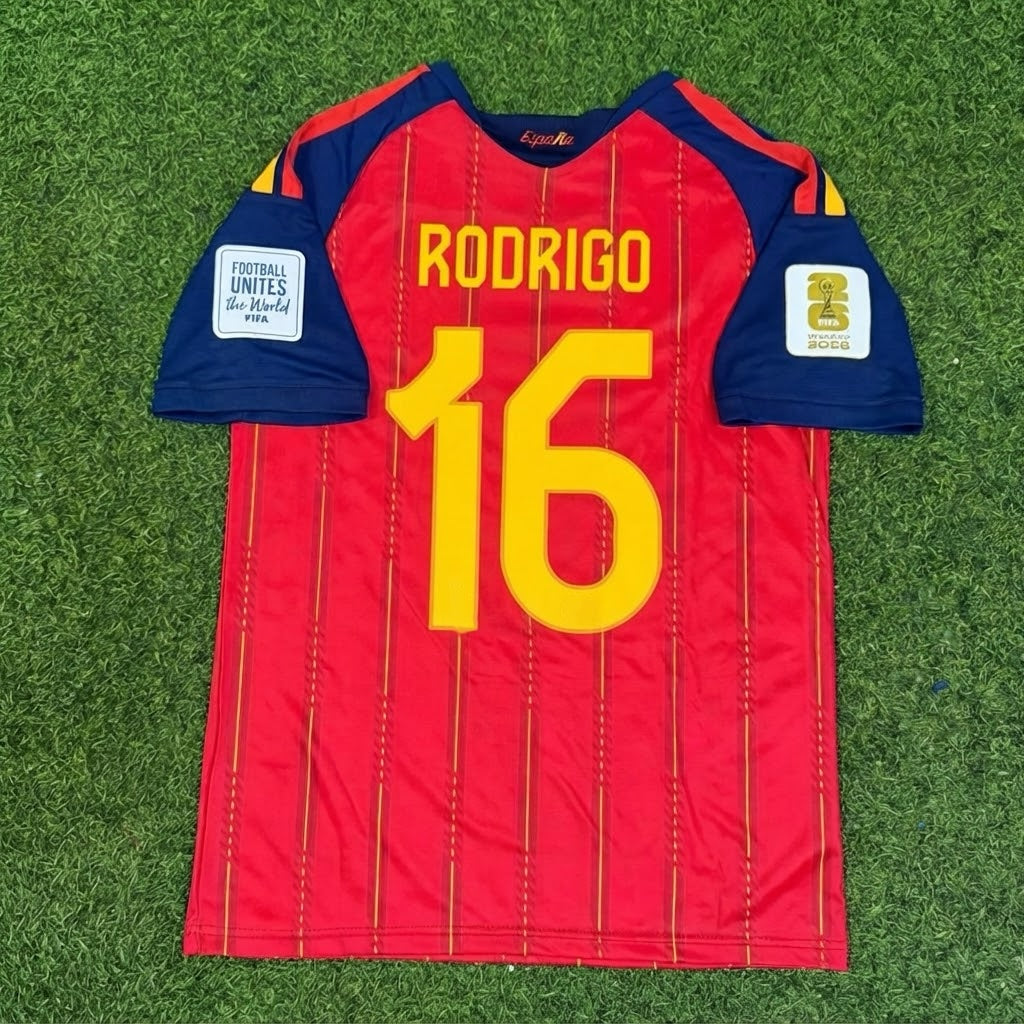 Rodrigo #16 Spain Two Star 2026 World Cup Champions Home Jersey Trikot Maillot