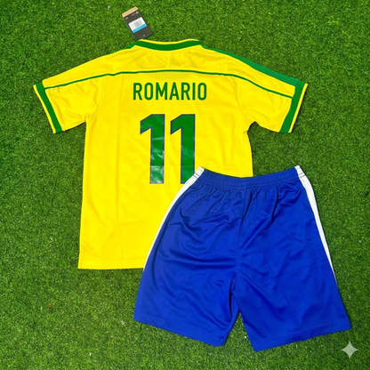 Romario #11 Brazil 2002 World Cup Retro Kids Soccer Kit Jersey Kinder Trikot Maillot Enfant Soccer Shirt