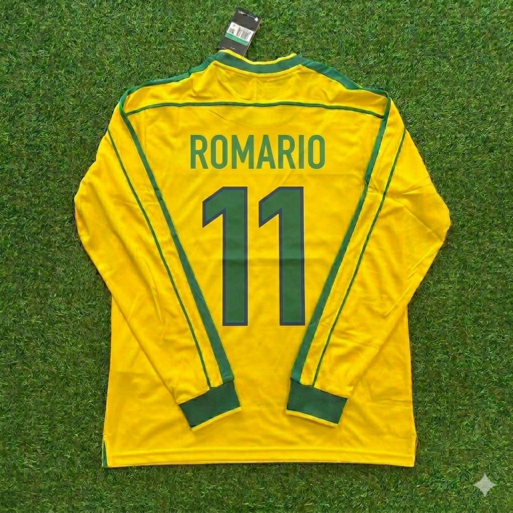 Romário #11 - Brazil Long Sleeve Retro Football Kit Jersey Trikot Maillot Shirt