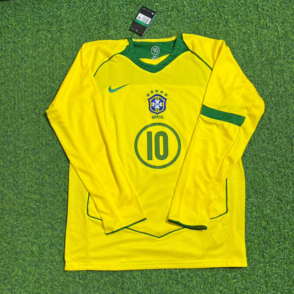 Ronaldinho Brazil 2004–2006 Home Yellow Long Sleeve Retro Football Jersey Kit