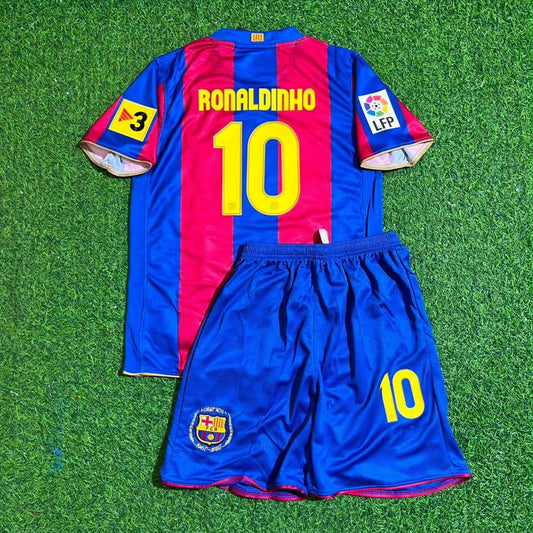 Ronaldinho 10- Barcelona 2007/2008 Retro KIDS Football Jersey