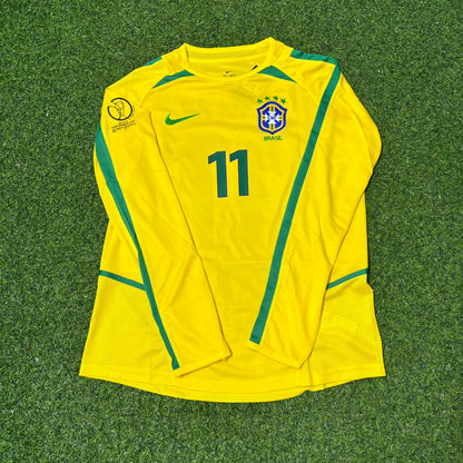 Ronaldinho Brazil 2002 World Cup Final Yellow Long Sleeve Retro Football Jersey