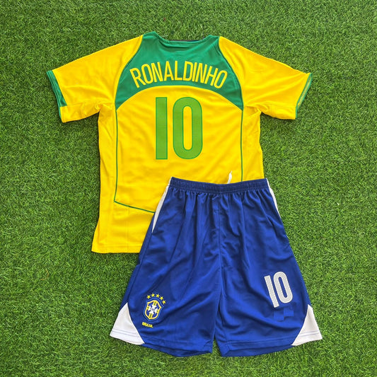 Ronaldinho Brazil 2004–2006 Retro Kids Football Jersey Kit