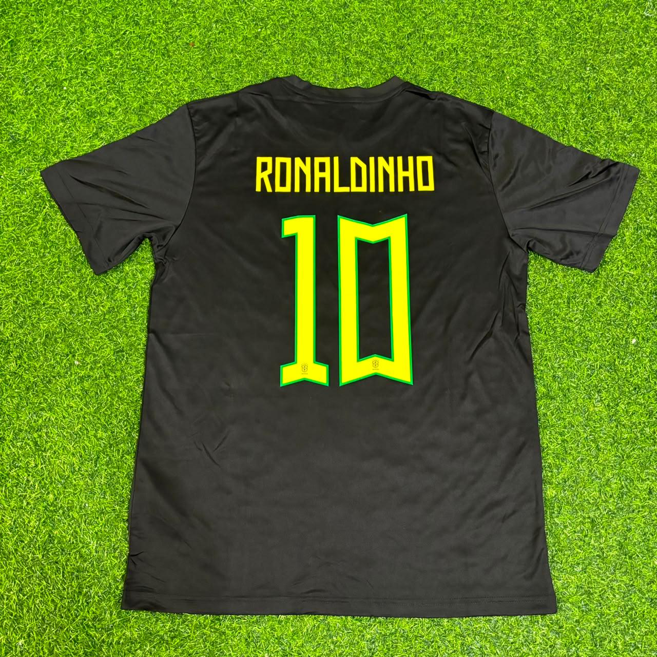 Ronaldinho Brazil Black Retro Football Jersey Kit
