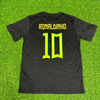 Ronaldinho Brazil Black Retro Football Jersey Kit