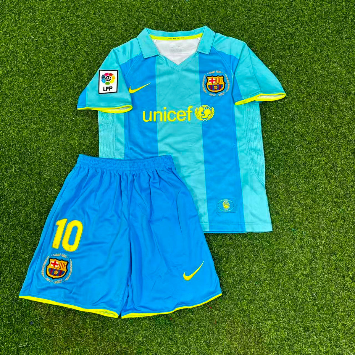 Ronaldinho Gaucho Barcelona 2008 Away Blue Kids Retro Jersey Kit Trikot Maillot Soccer Shirt