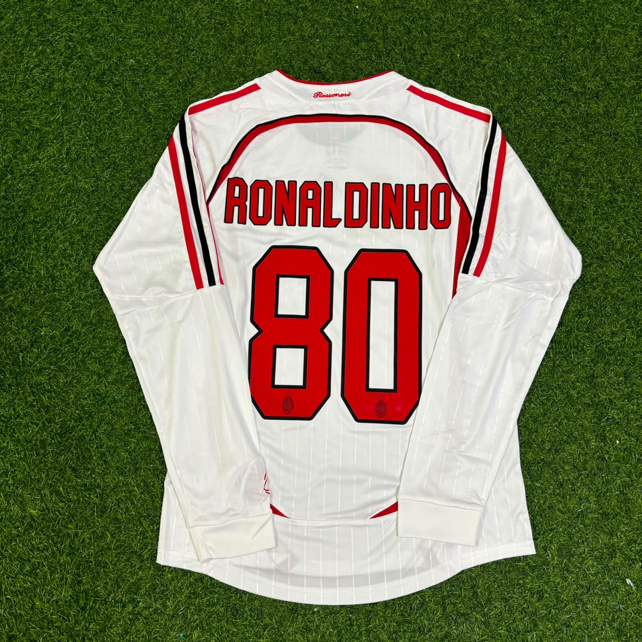 Ronaldinho Gaucho #80 AC Milan Away White Long Sleeve Retro Jersey